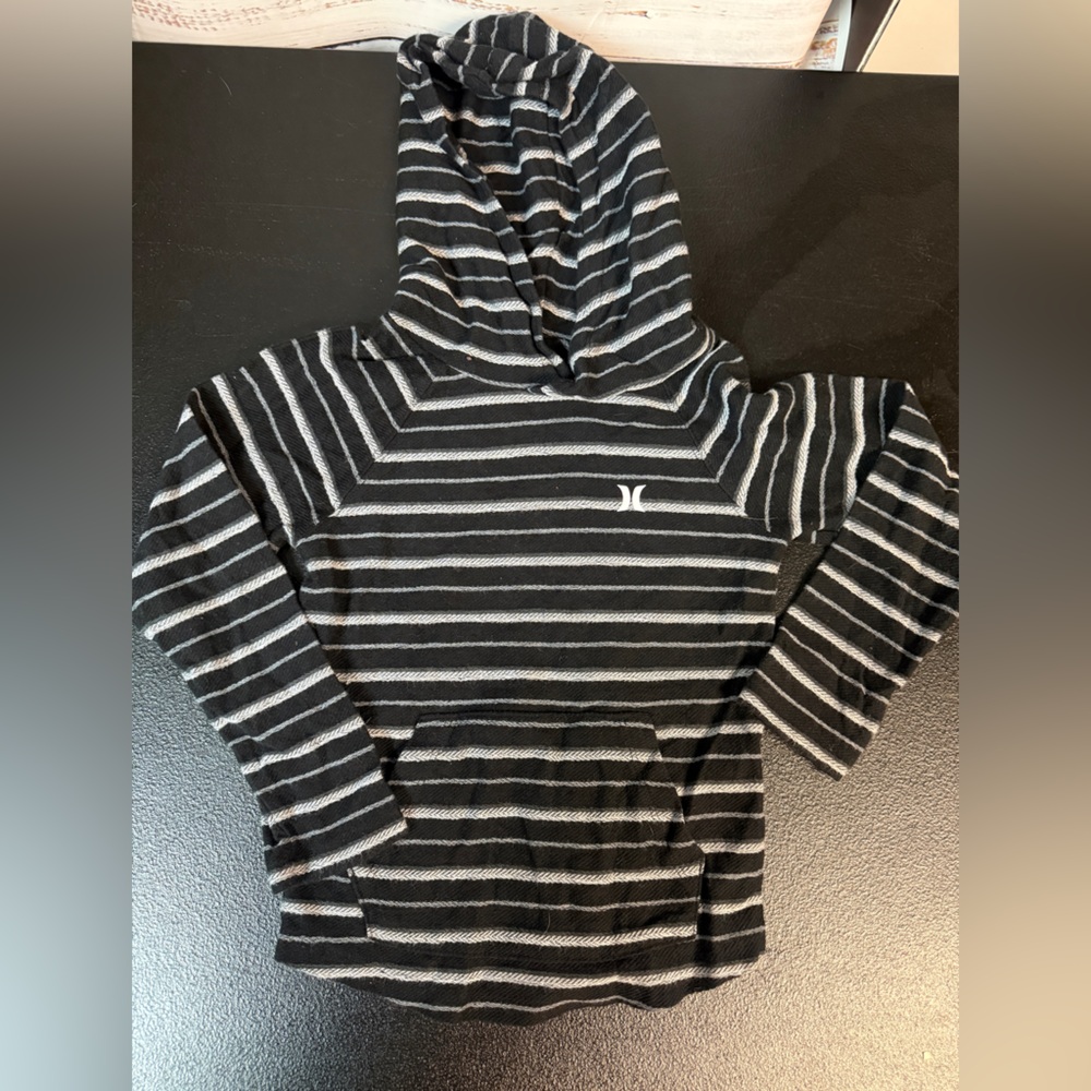 Boys Hurley Striped Black & White Long Sleeve with Small Chest Logo